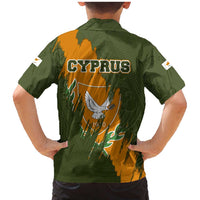 Cyprus Family Matching Mermaid Dress and Hawaiian Shirt with Green Orange Brushstroke Design and National Emblem - Wonder Print Shop