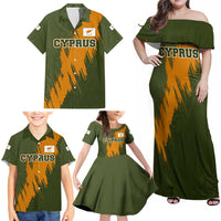 Cyprus Family Matching Off Shoulder Maxi Dress and Hawaiian Shirt with Green Orange Brushstroke Design and National Emblem - Wonder Print Shop
