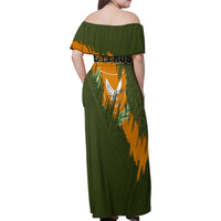 Cyprus Family Matching Off Shoulder Maxi Dress and Hawaiian Shirt with Green Orange Brushstroke Design and National Emblem - Wonder Print Shop