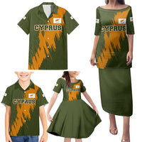 Cyprus Family Matching Puletasi and Hawaiian Shirt with Green Orange Brushstroke Design and National Emblem - Wonder Print Shop