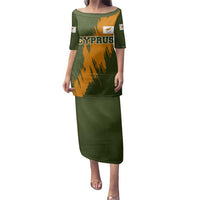 Cyprus Family Matching Puletasi and Hawaiian Shirt with Green Orange Brushstroke Design and National Emblem - Wonder Print Shop