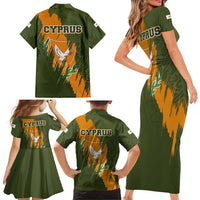 Cyprus Family Matching Short Sleeve Bodycon Dress and Hawaiian Shirt with Green Orange Brushstroke Design and National Emblem - Wonder Print Shop