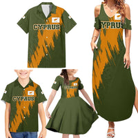 Cyprus Family Matching Summer Maxi Dress and Hawaiian Shirt with Green Orange Brushstroke Design and National Emblem - Wonder Print Shop