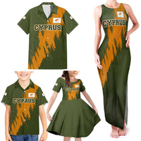 Cyprus Family Matching Tank Maxi Dress and Hawaiian Shirt with Green Orange Brushstroke Design and National Emblem - Wonder Print Shop