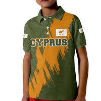 Cyprus Kid Polo Shirt with Green Orange Brushstroke Design and National Emblem - Wonder Print Shop