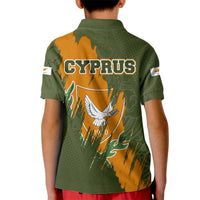 Cyprus Kid Polo Shirt with Green Orange Brushstroke Design and National Emblem - Wonder Print Shop