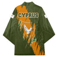 Cyprus Kimono with Green Orange Brushstroke Design and National Emblem - Wonder Print Shop