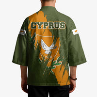 Cyprus Kimono with Green Orange Brushstroke Design and National Emblem - Wonder Print Shop