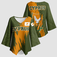 Cyprus Kimono Sleeve Blouse with Green Orange Brushstroke Design and National Emblem - Wonder Print Shop