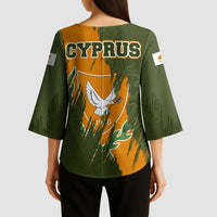Cyprus Kimono Sleeve Blouse with Green Orange Brushstroke Design and National Emblem - Wonder Print Shop