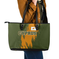 Cyprus Leather Tote Bag with Green Orange Brushstroke Design and National Emblem - Wonder Print Shop