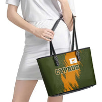 Cyprus Leather Tote Bag with Green Orange Brushstroke Design and National Emblem - Wonder Print Shop
