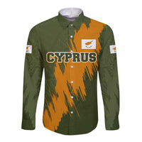 Cyprus Long Sleeve Button Shirt with Green Orange Brushstroke Design and National Emblem - Wonder Print Shop