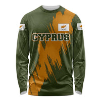 Cyprus Long Sleeve Shirt with Green Orange Brushstroke Design and National Emblem - Wonder Print Shop