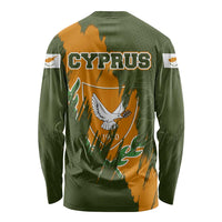 Cyprus Long Sleeve Shirt with Green Orange Brushstroke Design and National Emblem - Wonder Print Shop