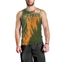Cyprus Men Tank Top with Green Orange Brushstroke Design and National Emblem - Wonder Print Shop
