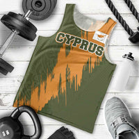 Cyprus Men Tank Top with Green Orange Brushstroke Design and National Emblem - Wonder Print Shop