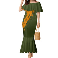 Cyprus Mermaid Dress with Green Orange Brushstroke Design and National Emblem - Wonder Print Shop