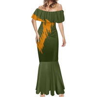 Cyprus Mermaid Dress with Green Orange Brushstroke Design and National Emblem - Wonder Print Shop