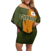 Cyprus Off Shoulder Short Dress with Green Orange Brushstroke Design and National Emblem - Wonder Print Shop