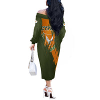 Cyprus Off The Shoulder Long Sleeve Dress with Green Orange Brushstroke Design and National Emblem - Wonder Print Shop