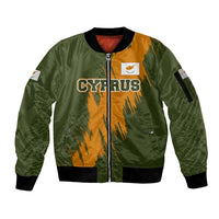 Cyprus Sleeve Zip Bomber Jacket with Green Orange Brushstroke Design and National Emblem - Wonder Print Shop