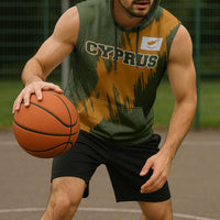 Cyprus Sleeveless Hoodie with Green Orange Brushstroke Design and National Emblem - Wonder Print Shop