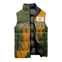 Cyprus Sleeveless Puffer Jacket with Green Orange Brushstroke Design and National Emblem - Wonder Print Shop