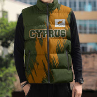Cyprus Sleeveless Puffer Jacket with Green Orange Brushstroke Design and National Emblem - Wonder Print Shop