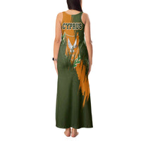Cyprus Tank Maxi Dress with Green Orange Brushstroke Design and National Emblem - Wonder Print Shop