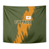 Cyprus Tapestry with Green Orange Brushstroke Design and National Emblem - Wonder Print Shop