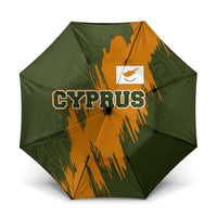 Cyprus Umbrella with Green Orange Brushstroke Design and National Emblem - Wonder Print Shop