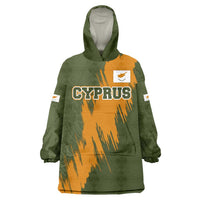 Cyprus Wearable Blanket Hoodie with Green Orange Brushstroke Design and National Emblem - Wonder Print Shop