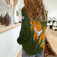 Cyprus Women Casual Shirt with Green Orange Brushstroke Design and National Emblem - Wonder Print Shop