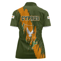 Cyprus Women Polo Shirt with Green Orange Brushstroke Design and National Emblem - Wonder Print Shop