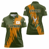 Cyprus Women Polo Shirt with Green Orange Brushstroke Design and National Emblem - Wonder Print Shop