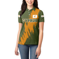 Cyprus Women Polo Shirt with Green Orange Brushstroke Design and National Emblem - Wonder Print Shop