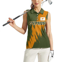 Cyprus Women Sleeveless Polo Shirt with Green Orange Brushstroke Design and National Emblem - Wonder Print Shop