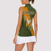 Cyprus Women Sleeveless Polo Shirt with Green Orange Brushstroke Design and National Emblem - Wonder Print Shop