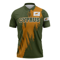 Cyprus Zipper Polo Shirt with Green Orange Brushstroke Design and National Emblem - Wonder Print Shop