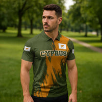 Cyprus Zipper Polo Shirt with Green Orange Brushstroke Design and National Emblem - Wonder Print Shop