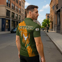 Cyprus Zipper Polo Shirt with Green Orange Brushstroke Design and National Emblem - Wonder Print Shop