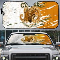Cyprus Auto Sun Shade with Mouflon Illustration Design and National Laurel - Wonder Print Shop