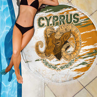 Cyprus Beach Blanket with Mouflon Illustration Design and National Laurel - Wonder Print Shop