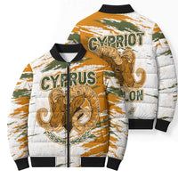 Cyprus Bomber Puffer Jacket with Mouflon Illustration Design and National Laurel - Wonder Print Shop