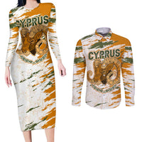 Cyprus Couples Matching Long Sleeve Bodycon Dress and Long Sleeve Button Shirt with Mouflon Illustration Design and National Laurel - Wonder Print Shop