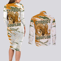Cyprus Couples Matching Long Sleeve Bodycon Dress and Long Sleeve Button Shirt with Mouflon Illustration Design and National Laurel - Wonder Print Shop