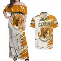 Cyprus Couples Matching Off Shoulder Maxi Dress and Hawaiian Shirt with Mouflon Illustration Design and National Laurel - Wonder Print Shop