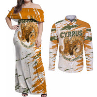 Cyprus Couples Matching Off Shoulder Maxi Dress and Long Sleeve Button Shirt with Mouflon Illustration Design and National Laurel - Wonder Print Shop