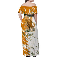 Cyprus Family Matching Off Shoulder Maxi Dress and Hawaiian Shirt with Mouflon Illustration Design and National Laurel - Wonder Print Shop